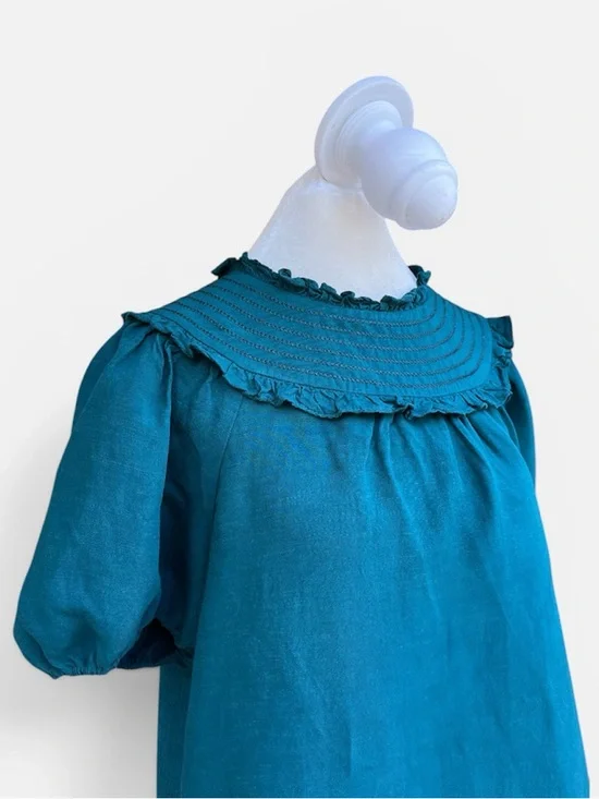 Anthropologie Current Air Smocked Collar Puff Sleeve Top in Deep Teal M - Picture 4 of 12